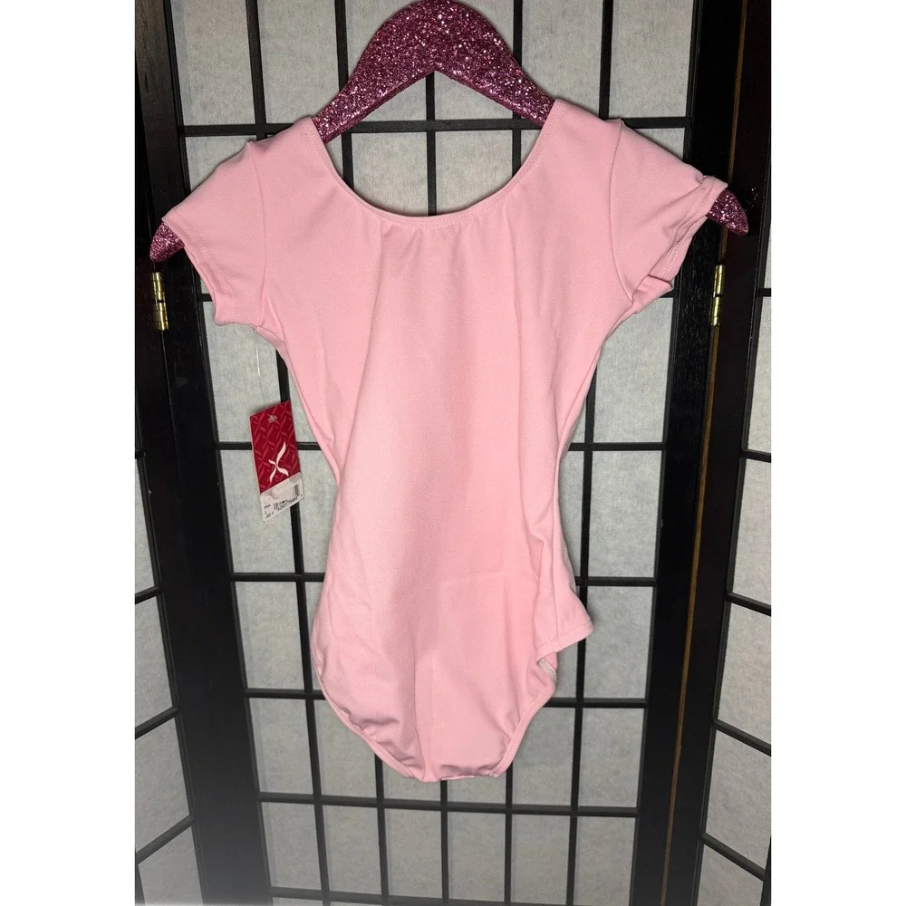 Capezio Leotard Kids Large Pink New Short Sleeve Scoop Neck Dancewear J220